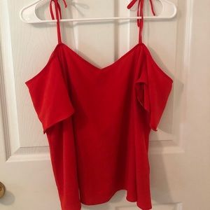 Topshop red cold shoulder blouse